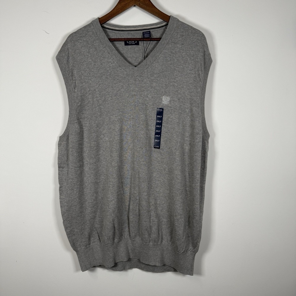 Chaps Mens Sweater Vest Grey Sleeveless Logo Size 2XL‎ Tall NWT New
